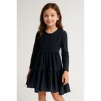 Kyron 3 Parça Bürümcük Kumaş Kız Çocuk Elbise - Siyah