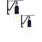 Kyrotech 2 Li Set Güneş Enerjili LED Dış Mekan Lamba, Su Geçirmez, Ferforje Askılı, USB Type-C Şarjlı, 3 Modlu, Kapı Önü, Bahçe, Balkon, Garaj ve İşyeri Giriş Aydınlatması, Dekoratif Solar Lamba