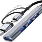 Kyrotech 2'si 1 Arada USB 3.0 Hub, 4 Port Type-C USB 3.0 Hub, MacBook Pro/Air Uyumlu, OTG USB 3.0 Adaptör, Type-C Çevirici