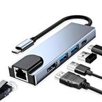 Kyrotech 5in1 Type-C (Usb-C) HDMI Hub ve RJ45 Lan (Ethernet) Adaptörü: 4K (1080P) Hdmı, 2 x USB 3.0 ve Type-C USB Port Çoklayıcı Çevirici