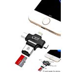 Kyrotech Dragon Kart Okuyucu, Portatif 4'ü 1 Arada SD Kart Okuyucu - Mikro USB, Type C, iPhone, Lightning, iPad, Android, Mac, PC Uyumlu