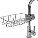 Kyrotech Mutfak Organizeri Tek Kat Demir Raf, Musluğa Klipsli Paslanmaz Çelik Evye Düzenleyici, Delmesiz Kurulum, Açık Drenajlı Süngerlik, Askılı Lavabo İçi Raf, Paslanmaz ve Dayanıklı Evye Organizeri