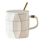 KYUSAR Kahve Fincanı Kahve Fincan Çay Fincanı 15oz Seramik Su Bardağı Büyük Kapasiteli Kupa Bardak Kapaklı Basit Kahve Fincanı Kaşık Ev Kahve Kupaları Kahve Fincanları (Color : A-White)