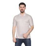 KZC TEKSTİL Bej Erkek Baba ve Orta Yaş Penye Yakalı Cepli Oxfort Kumaş Pamuklu Tİşört Klasik Kesim