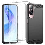 KZIOACSH Honor 90 Lite için Kılıf, Yumuşak TPU Karbon Fiber Doku Çizilmez Darbeye Dayanıklı Telefon Kılıfı Ultra İnce Damla Önleyici Sağlam Tampon Kapak Kabuk 3 Temperli Cam Ekran Koruyucu Honor 90