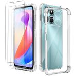 KZIOACSH Honor X6A için Şeffaf Kılıf, [Köşe Koruması] Esnek Ultra İnce Koruyucu Kabuk Şeffaf TPU Hafif Darbeye Dayanıklı Sağlam Tampon Kapağı 3 Temperli Cam Ekran Koruyucu