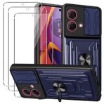 KZIOACSH Motorola Moto G84 için Kılıf, Dahili Destek Standı+Slayt Kamera Kapağı+Çıkarılabilir Kart Tutucu Askeri Sınıf Sağlam Zırh Kılıfı Çizilmez Tampon Kapağı 3 Temperli Cam Ekran Koruyucu, Mavi