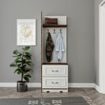 Kzn Home Kartopu 2 Çekmeceli 3 Askılı Country Vestiyer, Portmanto Mdf - 010 - Beyaz