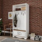 Kznmob Home Stella 4 Kapaklı 6 Askılı 5 Bölmeli Country Vestiyer, Portmanto Beyaz-Ceviz- Tamamı Mdf