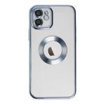 KZY İletişim Apple Iphone 11 ile uyumlu Kapak ile uyumlu Yanları Renkli Lens Korumalı Logo Gösteren Şeffaf Luxury Kılıf - Açık Mavi