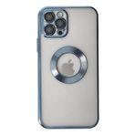 KZY İletişim Apple iPhone 12 Pro ile Uyumlu ile uyumlu Kapak Yanları Renkli Lens Korumalı Logo Gösteren Şeffaf Luxury Kılıf - Açık Mavi