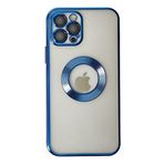 KZY İletişim Apple iPhone 12 Pro ile Uyumlu ile uyumlu Kapak Yanları Renkli Lens Korumalı Logo Gösteren Şeffaf Luxury Kılıf - Mavi