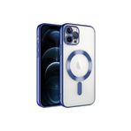 KZY İletişim Apple iPhone 12 Pro ile Uyumlu Wireless Özellikli Lens Korumalı Logo Gösteren Şeffaf Silikon Kılıf - Mavi