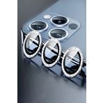 KZY İLETİŞİM Apple iPhone 12 Pro Max Taşlı Tasarım Temperli Cam Kamera Lens Koruyucu - Mavi