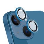 KZY İletişim Apple iPhone 14 Max Taşlı Tasarım Temperli Cam Kamera Lens Koruyucu - Mavi