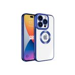 KZY İletişim Apple iPhone 15 Pro ile uyumlu Kapak ile uyumlu Yanları Renkli Lens Korumalı Logo Gösteren Luxury Silikon Kılıf - Mavi