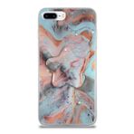 KZY İletişim Apple iPhone 8 Plus ile Uyumlu Kapak Mermer Desenli Pop Socketli Silikon Kılıf - Mercan