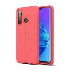 KZY İletişim-Realme 5i ile Uyumlu Kılıf Darbe Korumalı Deri Görünümlü Silikon Arka Kapak - Kırmızı (Kırmızı)