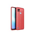KZY İletişim-Realme C21 ile Uyumlu Kılıf Darbe Korumalı Deri Görünümlü Silikon Arka Kapak - Kırmızı (KIRMIZI)