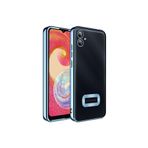 KZY İletişim Samsung Galaxy A04e ile uyumlu Kapak ile uyumlu Yanları Renkli Lens Korumalı Logo Gösteren Luxury Silikon Kılıf - Mavi