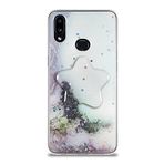 KZY İletişim Samsung Galaxy A10S ile Uyumlu Kapak Mermer Desenli Pop Socketli Silikon Kılıf - Beyaz