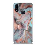 KZY İletişim Samsung Galaxy A10S ile Uyumlu Kapak Mermer Desenli Pop Socketli Silikon Kılıf - Mercan