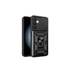 KZY İLETİŞİM Samsung Galaxy A25 Kapak Lens Sürgülü Kamera Korumalı Yüzüklü Stantlı Tank Kılıf - Siyah
