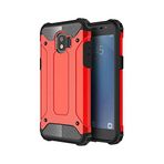 KZY İletişim-Samsung Galaxy J4 ile Uyumlu Kapak Çift Katmanlı Zırh Tank Kılıf - Kırmızı (KIRMIZI)