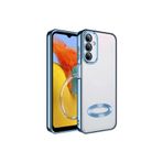 KZY İletişim Samsung Galaxy M14 ile uyumlu Yanları Renkli Lens Korumalı Logo Gösteren Şeffaf Luxury Silikon Kılıf - Mavi