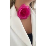 Âlâ Atelier Bağcıklı Kumaş Çiçek Choker Kolye Gül Kolye Barbie - Fuşya - 8 cm