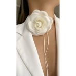 Âlâ Atelier Bağcıklı Kumaş Çiçek Choker Kolye Gül Kolye - Beyaz - 8 cm