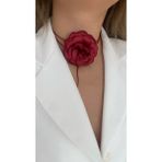 Âlâ Atelier Bağcıklı Kumaş Çiçek Choker Kolye Gül Kolye - Bordo - 8 cm