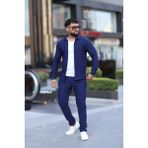 L-KOM Çizgili Slim Fit 2li Takım (Gömlek & Pantolon) - Pamuklu Rahat Takım Elbise - Saks Mavi