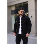 L-KOM Erkek Kot Gömlek Rahat Kalıp, Çift Cepli, Düğmeli Denim Gömlek - S - Siyah