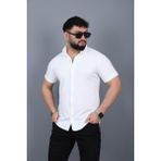 L-KOM Erkek Krep Kumaş Kısa Kollu Gömlek - Beyaz - 2XL