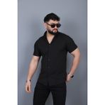L-KOM Erkek Krep Kumaş Kısa Kollu Gömlek - Siyah - XL
