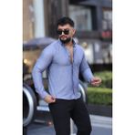 L-KOM Saklı Düğmeli Slim Fit Klasik Yaka Uzun Kol Pamuk Gömlek - Açık Mavi