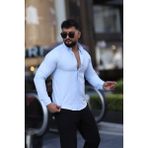 L-KOM Saklı Düğmeli Slim Fit Klasik Yaka Uzun Kol Pamuk Gömlek - Bebe Mavisi - XL