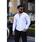 L-KOM Saklı Düğmeli Slim Fit Klasik Yaka Uzun Kol Pamuk Gömlek - Beyaz - 2XL