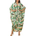 L-Peach Kadın Bohem Hırka Ferah Gecelik Loungewear Plaj Elbisesi Örtüleri Elbise Kaftan Sarong Pareo, B Yeşil Haki, One Size