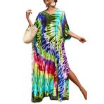 L-Peach Kadın Bohem Kaftan Gecelik Uzun Salon Giysisi Plaj Elbisesi Örtbas Robe Sarong Pareo, A yeşil mavi gül, Tek Beden