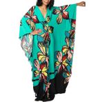 L-Peach Kadın Bohem Kaftan Maxi Loungewear Gecelik Kimono Büyük Boy Pijama Plaj Elbisesi Cover ups, B Yeşil, Tek Beden