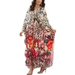 L-Peach Kadın Bohem Loungewear Gecelik Ev Giyimi Plaj Elbisesi Kimono Maxi Kaftan Büyük Boy Cover ups, Etnik Siyah Sarı, Tek Beden