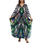 L-Peach Kadın Bohem Rahat Giyim Gecelik Ev Giyim Plaj Elbisesi Kimono Maxi Kaftan Büyük Boy Örtüler, Etnik Yeşil Yılan, Tek Beden