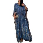 L-Peach Kadın Boho Kimono Uzun Hırka Geniş Ev Giyim Büyük Beden Kaftan Plaj Elbisesi Örtü Elbiseler, Lacivert, Tek Beden
