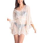 L-Peach Kadın Ferah Dantel Gömlek Mayo Pareos Plaj Elbisesi Tunik Kapak Ups, Beyaz, One Size