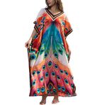 L-Peach Kadın Ferah Gecelik Maxi Kaftan Ev Giyimi Loungewear Plaj Elbisesi Mayo Kapak ups, C Çok renkli 6, Tek beden