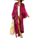 L-Peach Kadın Ferah Gecelik Uzun Loungewear Kimono Hırka Plaj Elbisesi Bikini Cover ups Tops, C Gül, One Size
