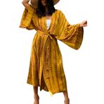 L-Peach Kadın Ferah Gecelik Uzun Loungewear Kimono Hırka Plaj Elbisesi Bikini Cover ups Tops, C Koyu Sarı, One Size