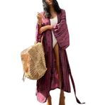 L-Peach Kadın Ferah Gecelik Uzun Loungewear Kimono Hırka Plaj Elbisesi Bikini Cover ups Tops, C Menekşe Gül, One Size